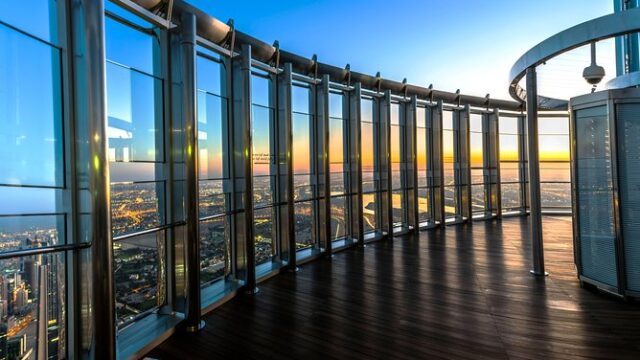 Panoramic View of Dubai from Burj Khalifa 124th Floor Observation Deck